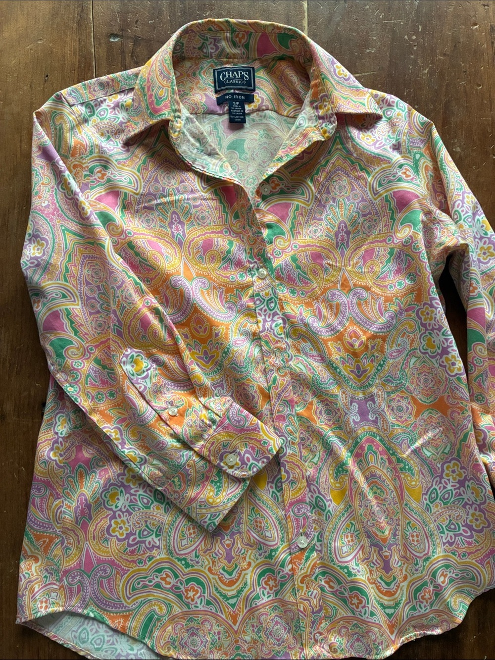 Chaps Classics Paisley Button Down Shirt | Pastel Preppy Cotton Blouse | Small - Picture 3 of 6